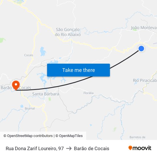 Rua Dona Zarif Loureiro, 97 to Barão de Cocais map