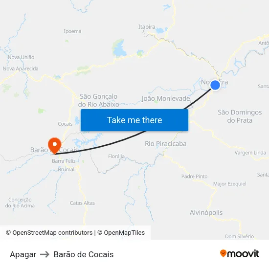 Apagar to Barão de Cocais map