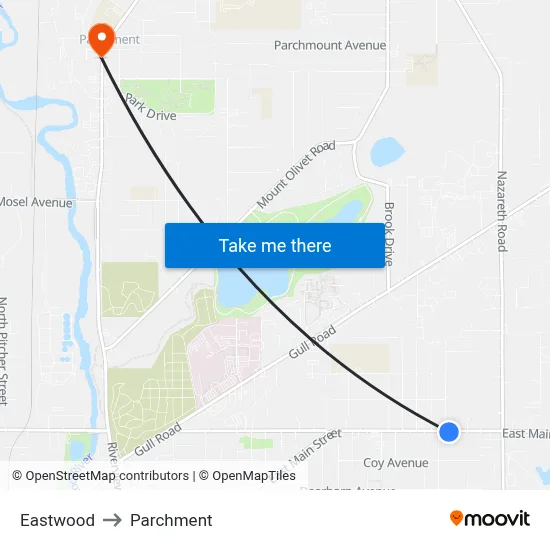 Eastwood to Parchment map