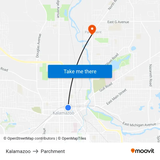 Kalamazoo to Parchment map