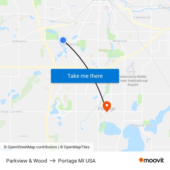 Parkview & Wood to Portage MI USA map