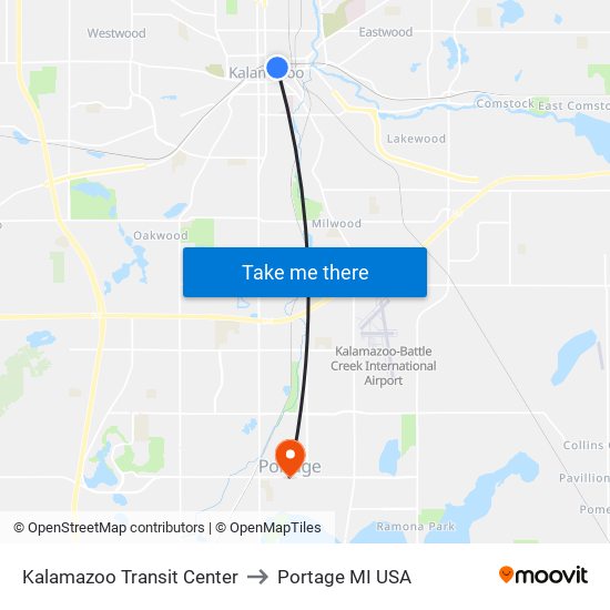 Kalamazoo Transit Center to Portage MI USA map