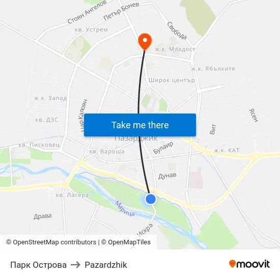 Парк Острова to Pazardzhik map