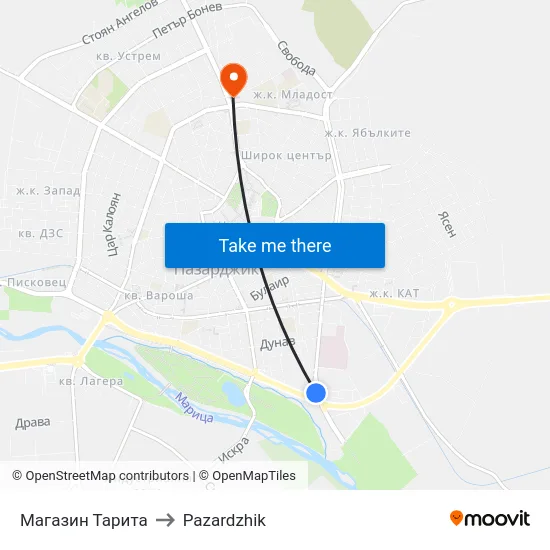 Магазин Тарита to Pazardzhik map