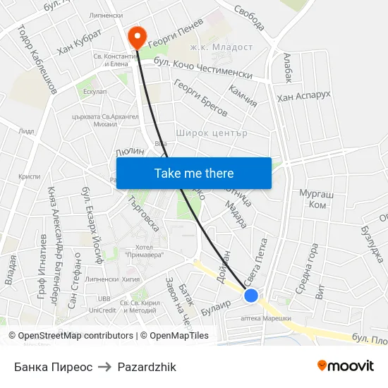 Банка Пиреос to Pazardzhik map