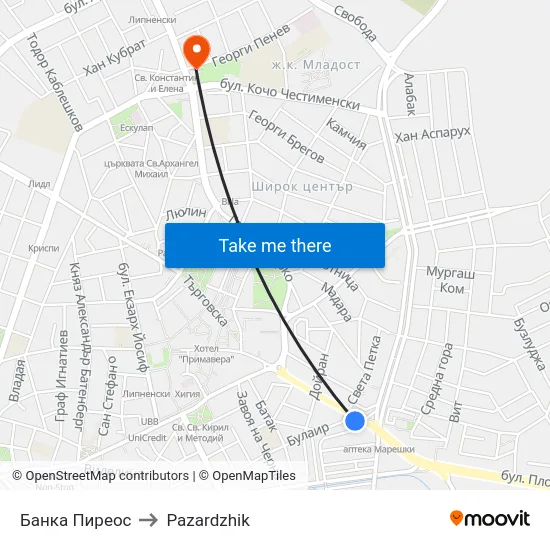 Банка Пиреос to Pazardzhik map