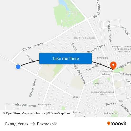 Склад Успех to Pazardzhik map