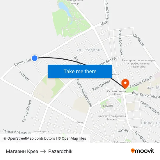 Магазин Крез to Pazardzhik map