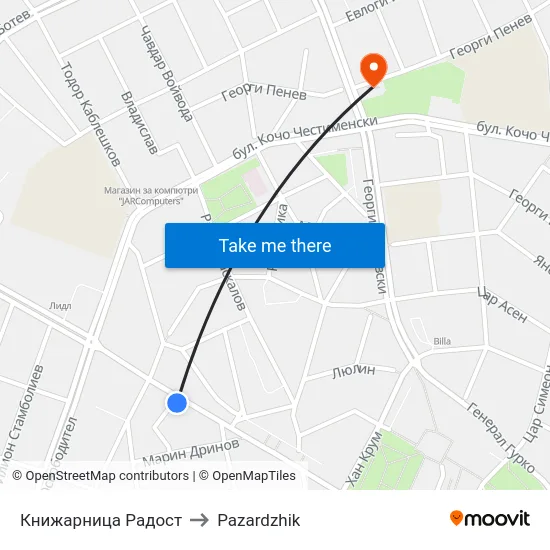 Книжарница Радост to Pazardzhik map