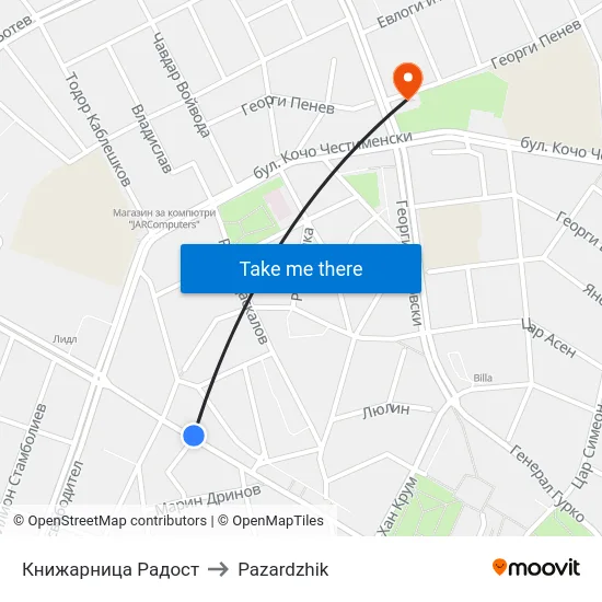 Книжарница Радост to Pazardzhik map
