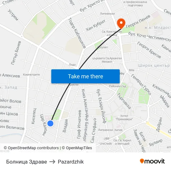 Болница Здраве to Pazardzhik map