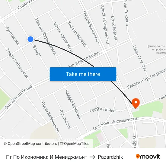Пг По Икономика И Мениджмънт to Pazardzhik map