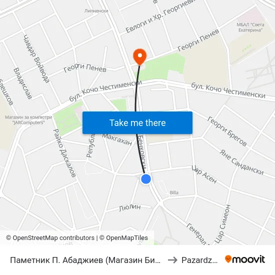 Паметник П. Абаджиев (Магазин Билла) to Pazardzhik map