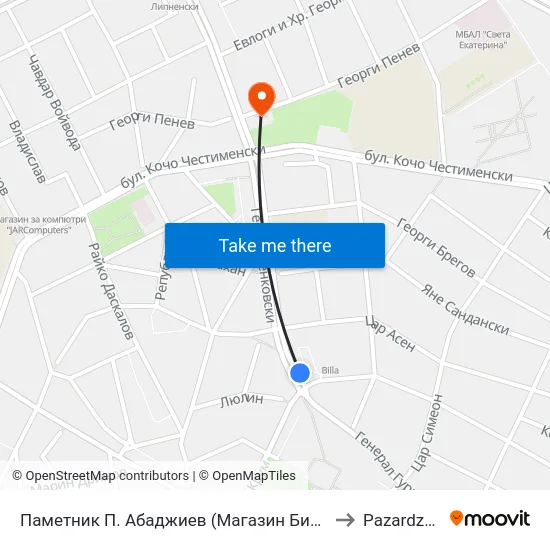 Паметник П. Абаджиев (Магазин Билла) to Pazardzhik map