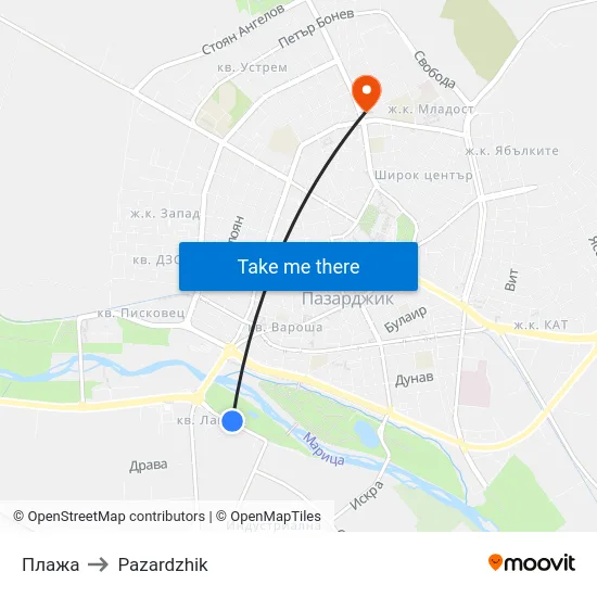 Плажа to Pazardzhik map