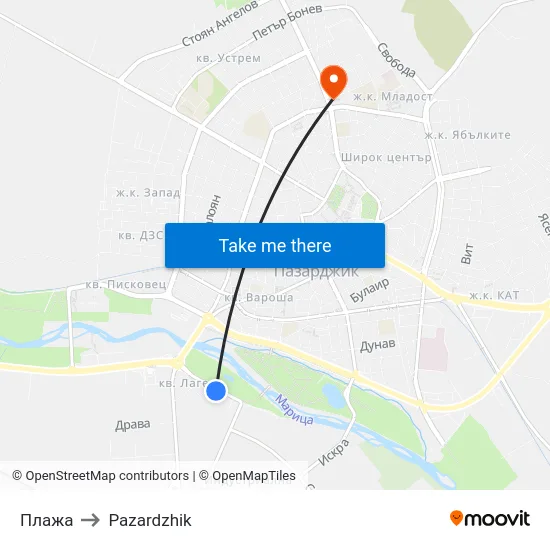 Плажа to Pazardzhik map