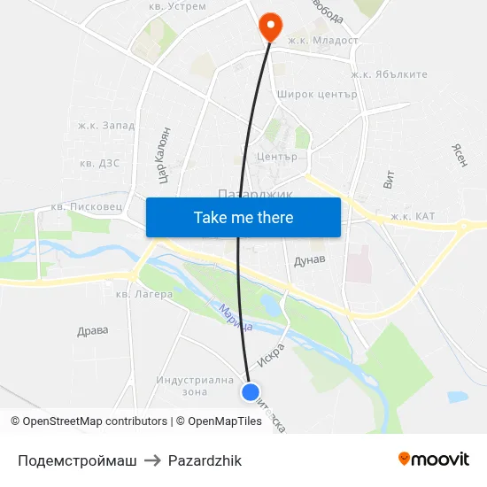 Подемстроймаш to Pazardzhik map