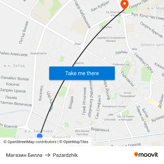 Магазин Билла to Pazardzhik map