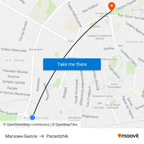 Магазин Билла to Pazardzhik map