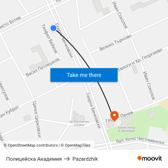 Police Academy to Pazardzhik map