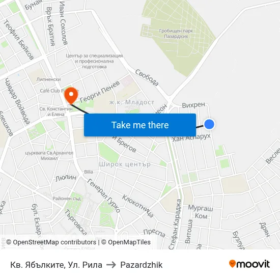 Yabalkite District, Rila Street to Pazardzhik map