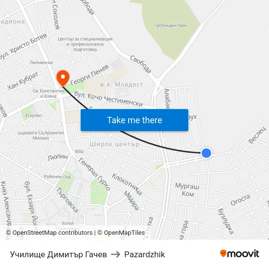 Училище Димитър Гачев to Pazardzhik map