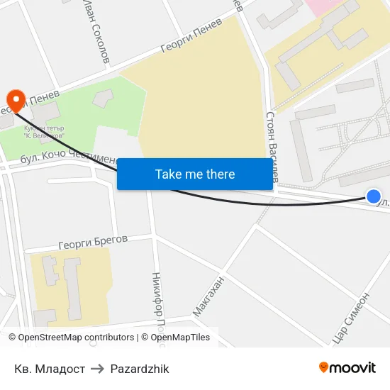 Кв. Младост to Pazardzhik map