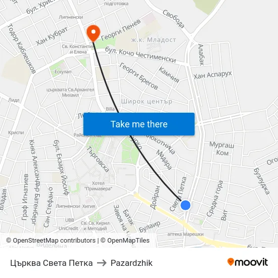 Църква Света Петка to Pazardzhik map