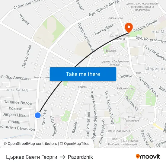 Църква Свети Георги to Pazardzhik map