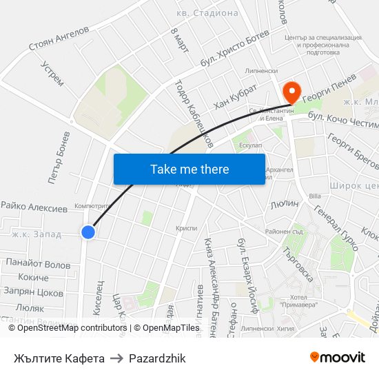 Жълтите Кафета to Pazardzhik map