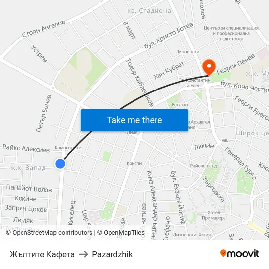 Жълтите Кафета to Pazardzhik map