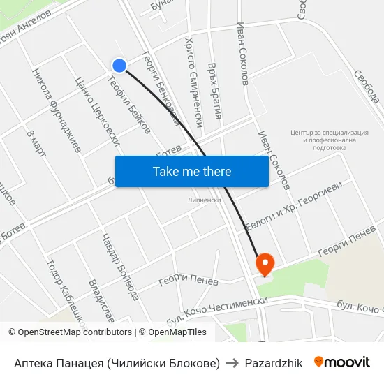Аптека Панацея (Чилийски Блокове) to Pazardzhik map