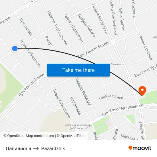 Павилиона to Pazardzhik map