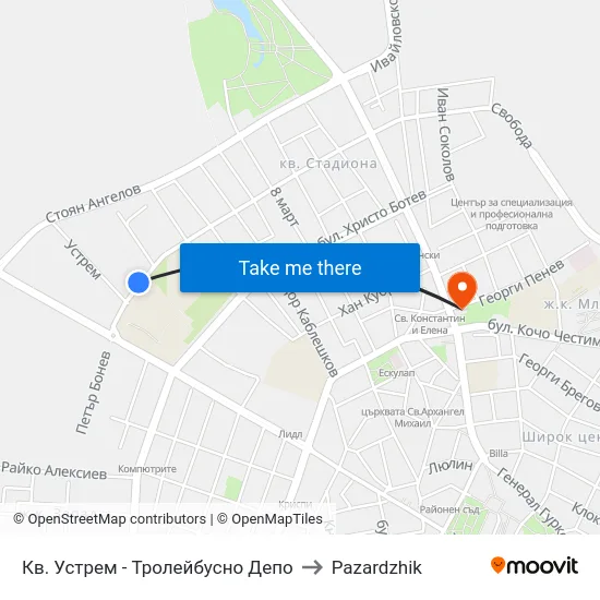 Кв. Устрем - Тролейбусно Депо to Pazardzhik map