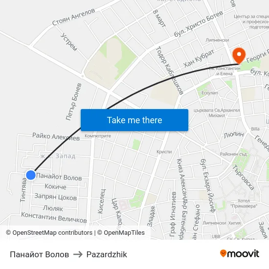 Панайот Волов to Pazardzhik map