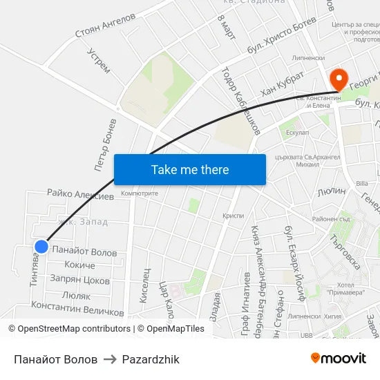 Панайот Волов to Pazardzhik map