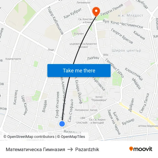 Математическа Гимназия to Pazardzhik map