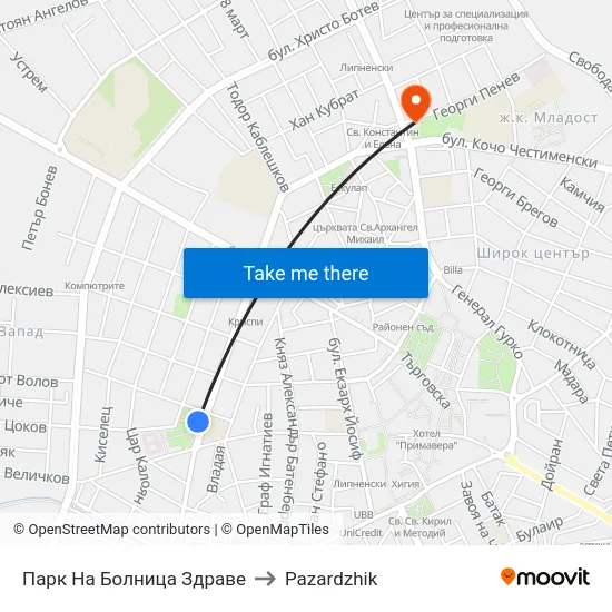 Парк На Болница Здраве to Pazardzhik map