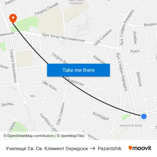 Училище Св. Св. Климент Охридски to Pazardzhik map
