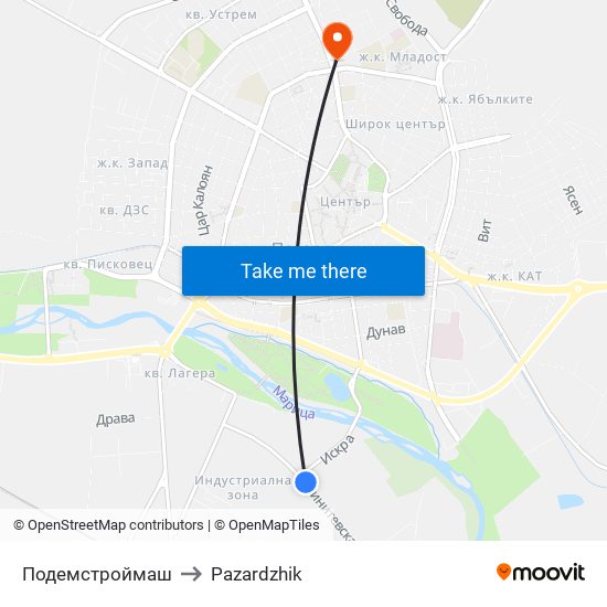 Подемстроймаш to Pazardzhik map