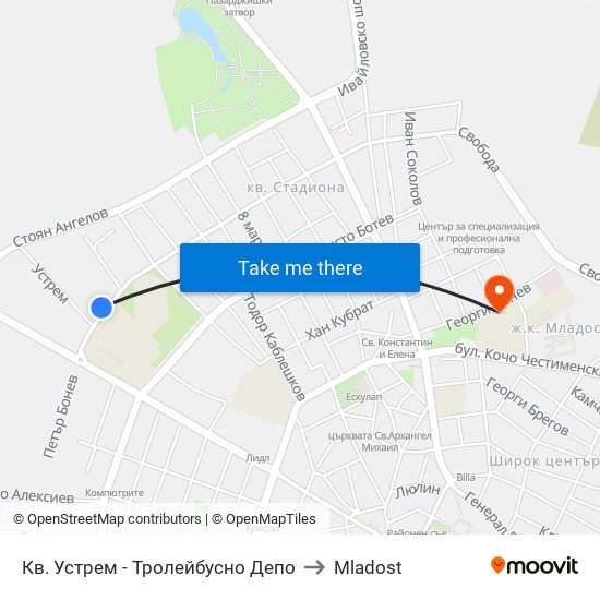 Кв. Устрем - Тролейбусно Депо to Mladost map