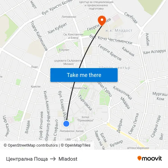 Централна Поща to Mladost map