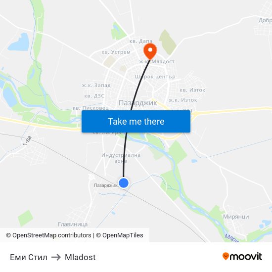 Еми Стил to Mladost map