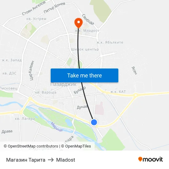 Магазин Тарита to Mladost map
