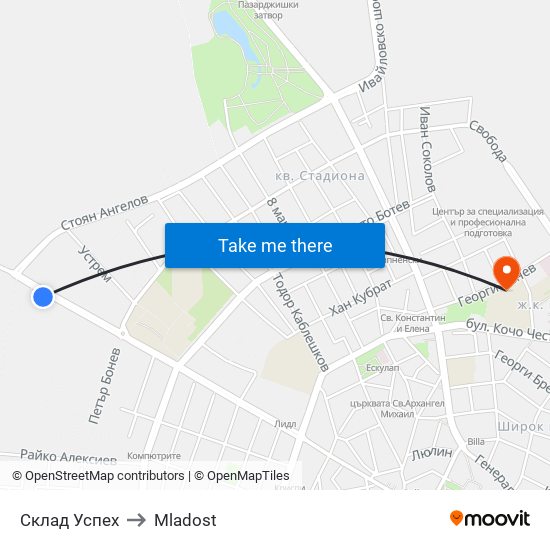 Склад Успех to Mladost map