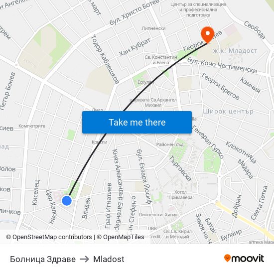 Болница Здраве to Mladost map