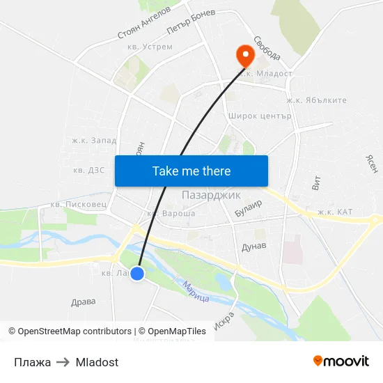 Плажа to Mladost map