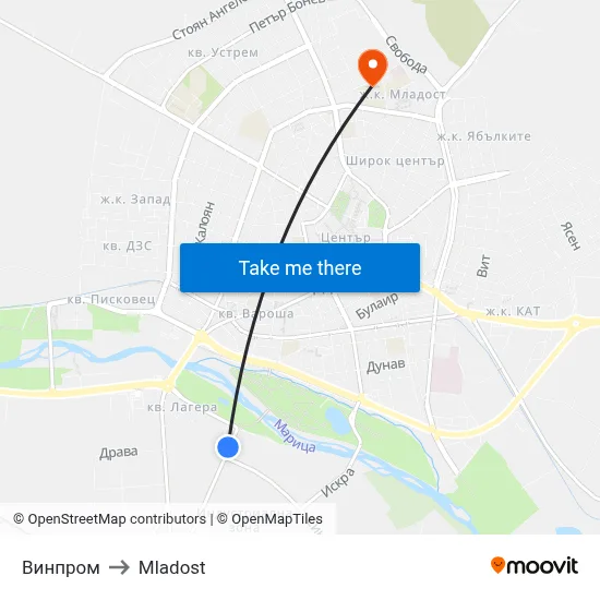 Vinprom to Mladost map