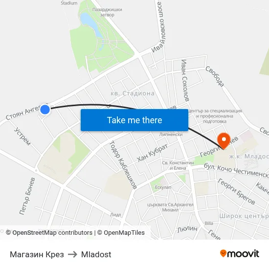 Krez Store to Mladost map