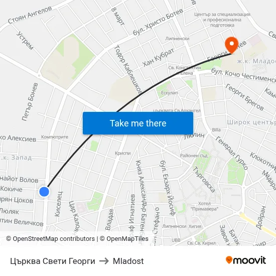 St. George Church to Mladost map